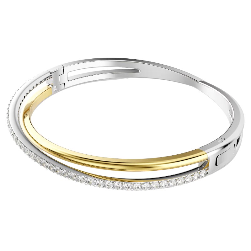 Swarovski Hyperbola Round Cut Large Bangle Bracelet, White and Mixed Metal Finish