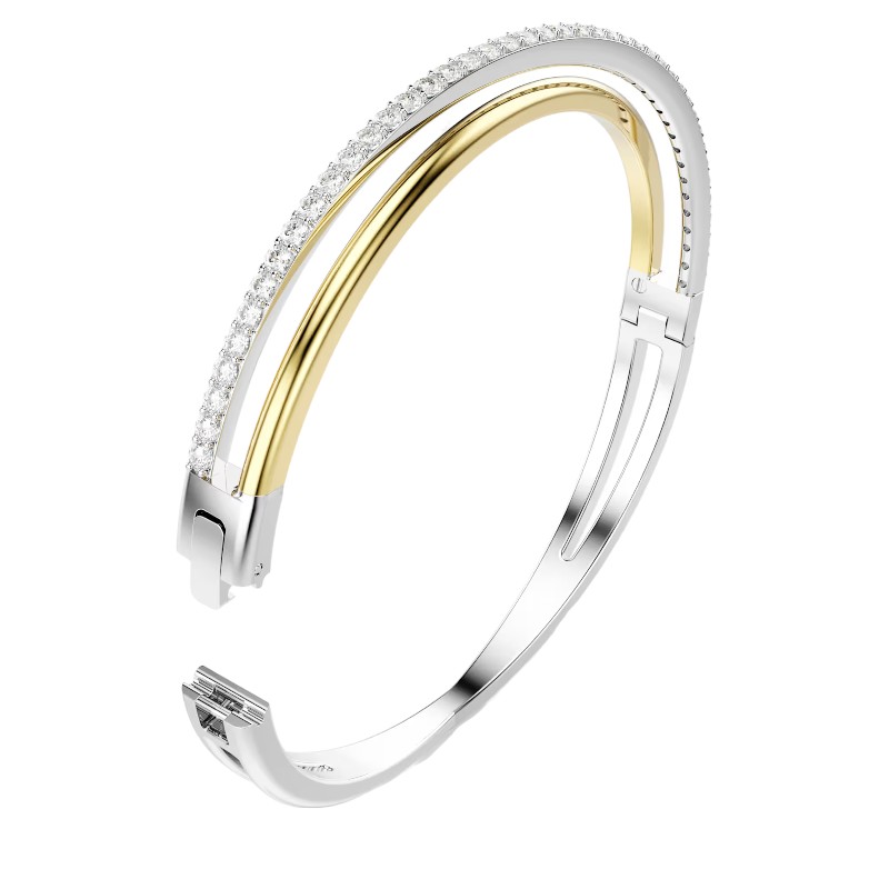 Swarovski Hyperbola Round Cut Large Bangle Bracelet, White and Mixed Metal Finish