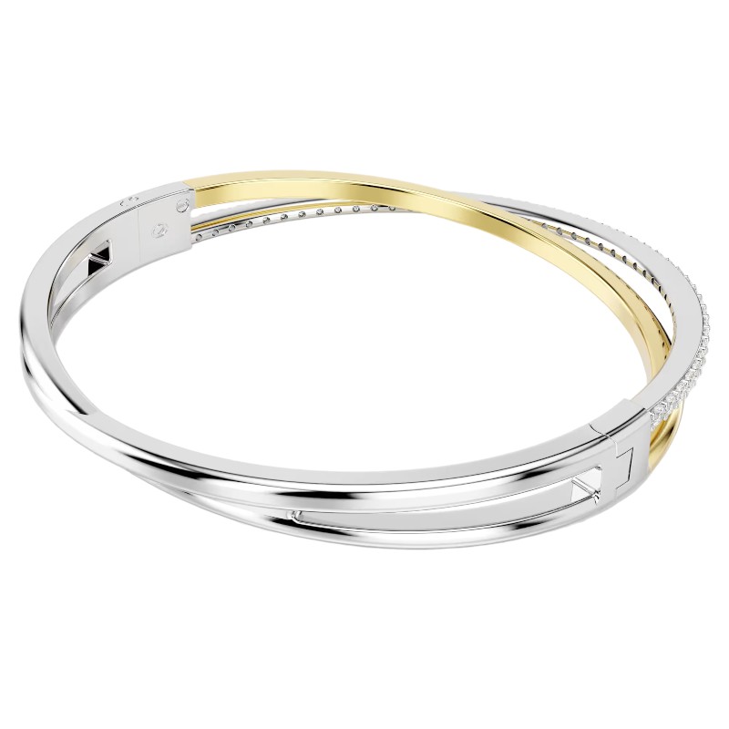 Swarovski Hyperbola Round Cut Large Bangle Bracelet, White and Mixed Metal Finish