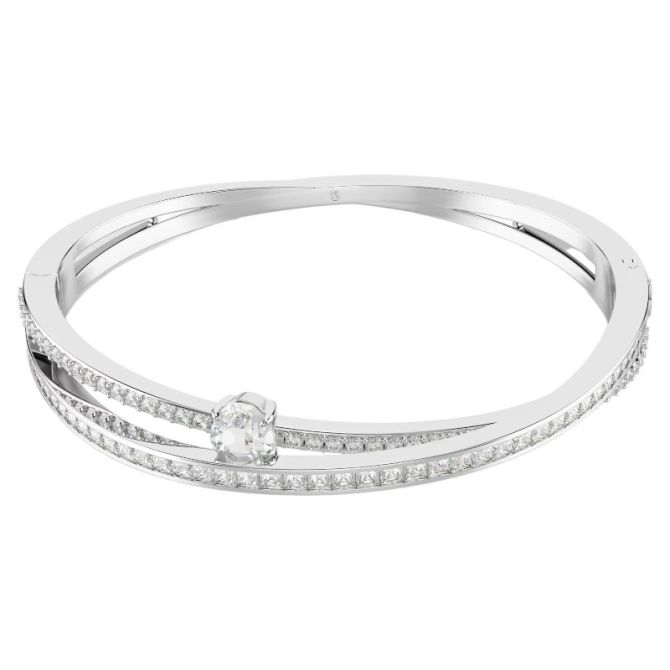 Swarovski Hyperbola Mixed Cuts Large Bangle Bracelet, White and Rhodium Plated