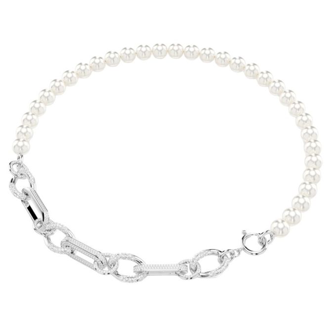 Swarovski Dextera Crystal Pearl Mixed Links Necklace, White and Rhodium Plated