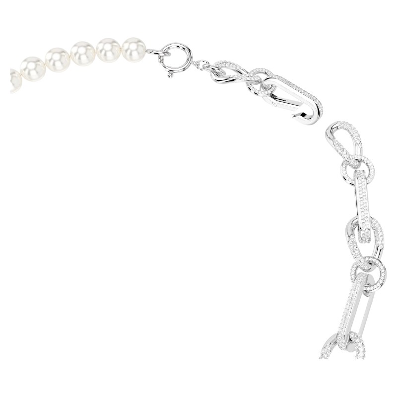 Swarovski Dextera Crystal Pearl Mixed Links Necklace, White and Rhodium Plated