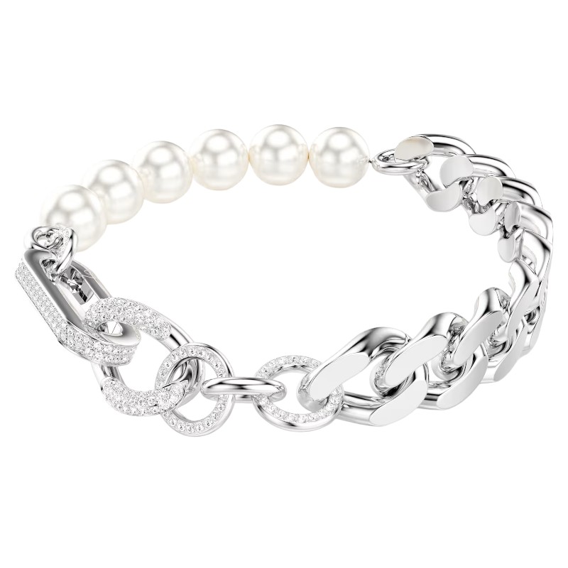 Swarovski Dextera Crystal Pearl Mixed Linked Bracelet, White and Rhodium Plated