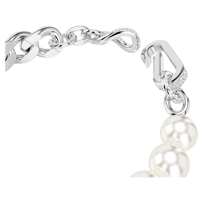 Swarovski Dextera Crystal Pearl Mixed Linked Bracelet, White and Rhodium Plated