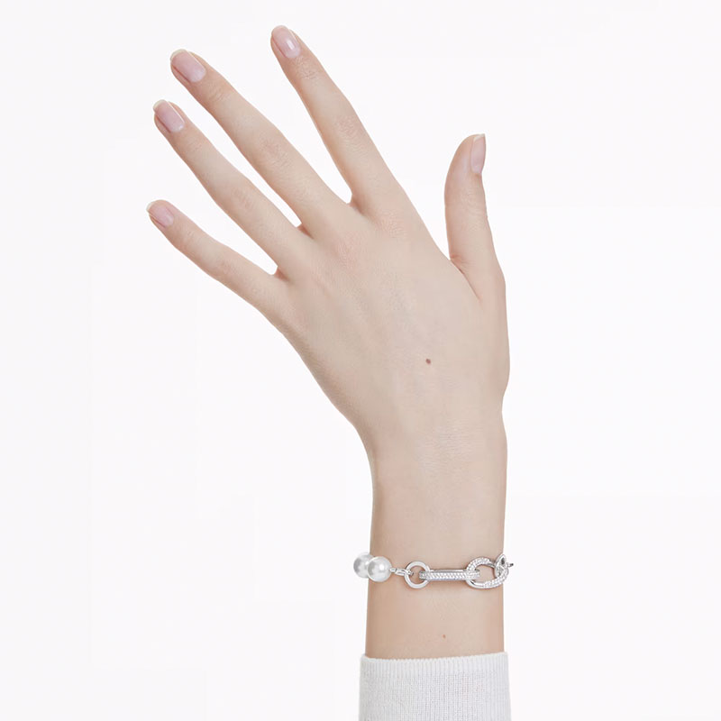 Swarovski Dextera Crystal Pearl Mixed Linked Bracelet, White and Rhodium Plated
