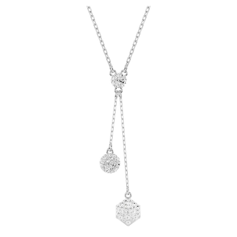 Swarovski Dextera Round Cut Sphere and Cube Pendant Necklace, White and Rhodium Plated