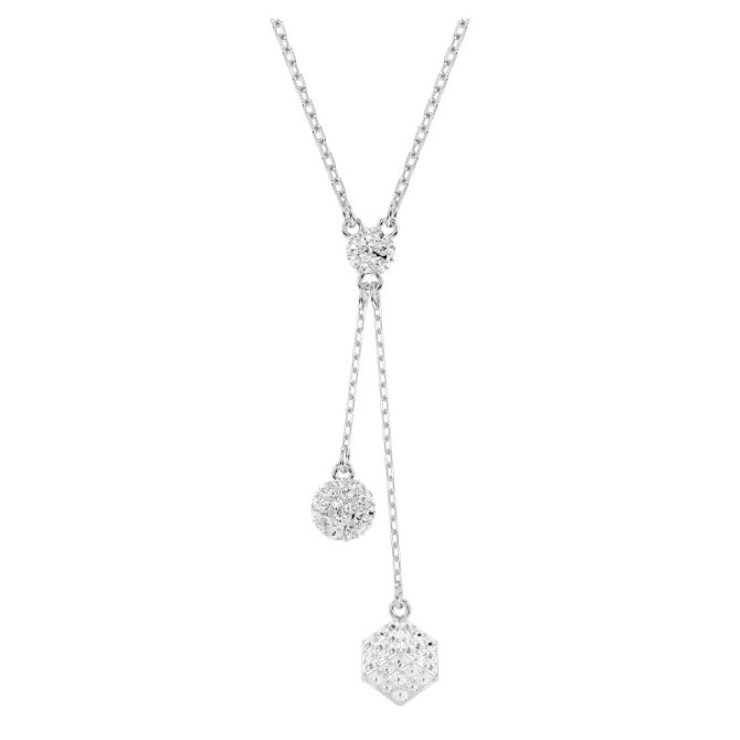 Swarovski Dextera Round Cut Sphere and Cube Pendant Necklace, White and Rhodium Plated