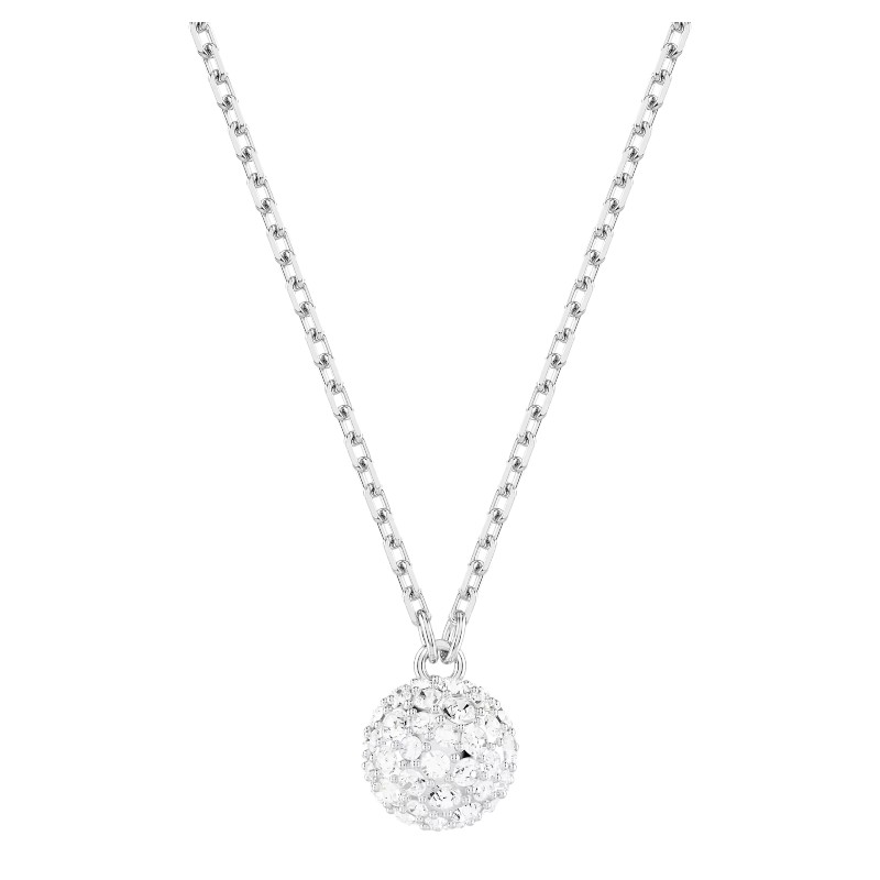 Swarovski Dextera Round Cut Sphere Pendant Necklace, White and Rhodium Plated