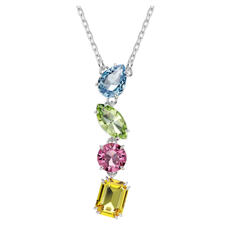 Swarovski Gema Y Mixed Cuts Pendant Necklace, Multicolored and Rhodium Plated