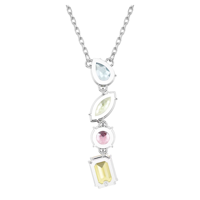 Swarovski Gema Y Mixed Cuts Pendant Necklace, Multicolored and Rhodium Plated
