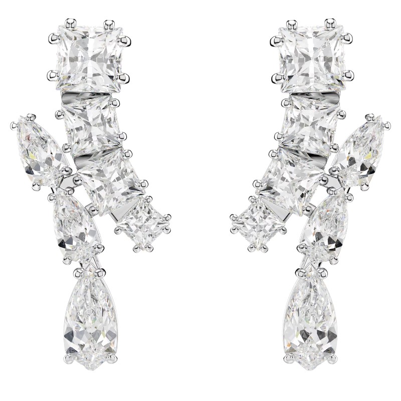 Swarovski Matrix Mixed Cuts Drop Earrings, White and Rhodium Plated