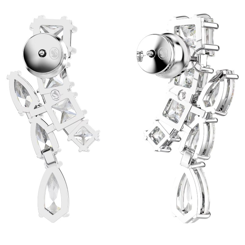 Swarovski Matrix Mixed Cuts Drop Earrings, White and Rhodium Plated