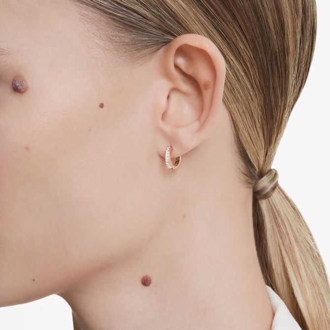 Swarovski Matrix Round Cut Hoop Earrings, White and Rose Gold Tone