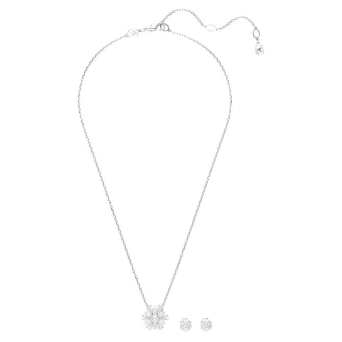 Swarovski Idyllia Mixed Cuts Snowflake Necklace and Earrings Set, White and Rhodium Plated