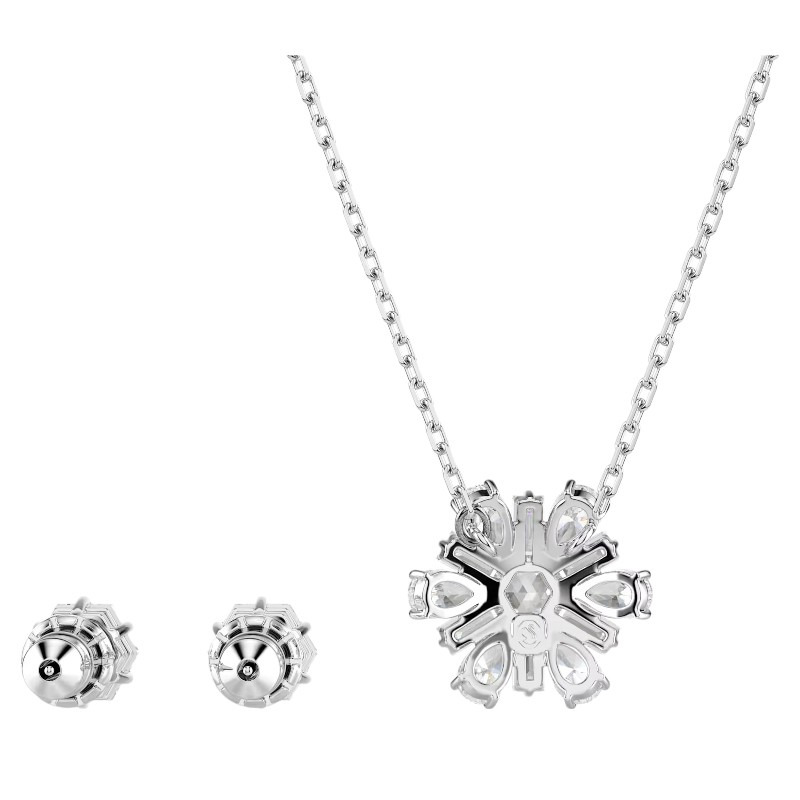 Swarovski Idyllia Mixed Cuts Snowflake Necklace and Earrings Set, White and Rhodium Plated