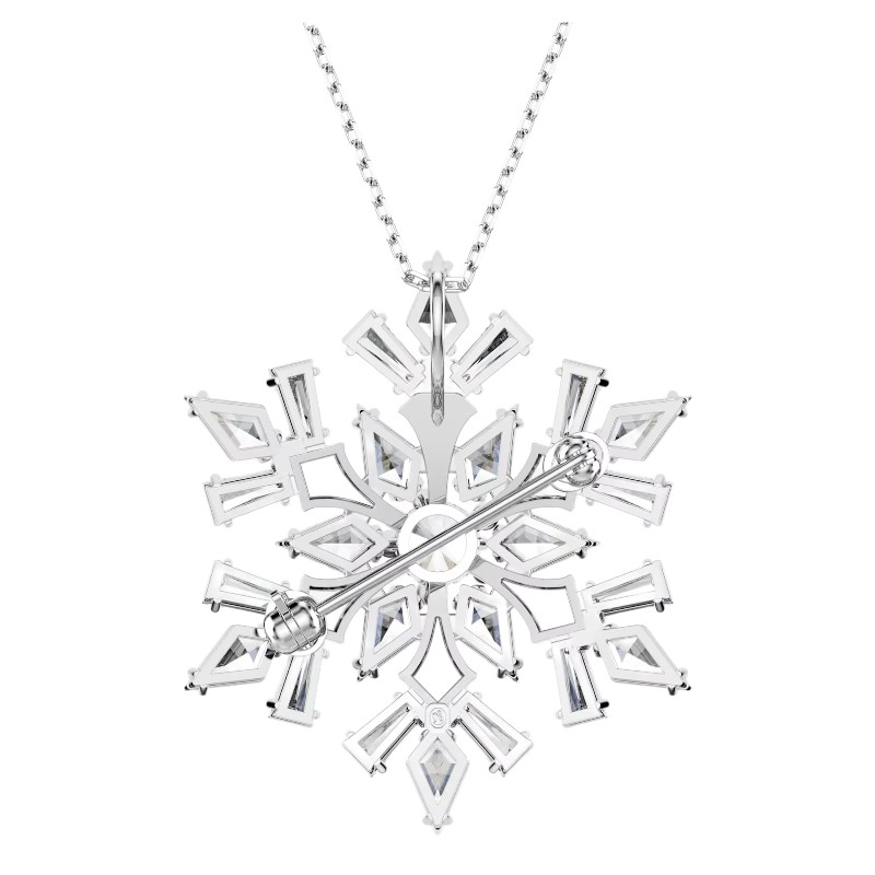 Swarovski Idyllia Mixed Cuts Snowflake Necklace and Brooch, White and Rhodium Plated
