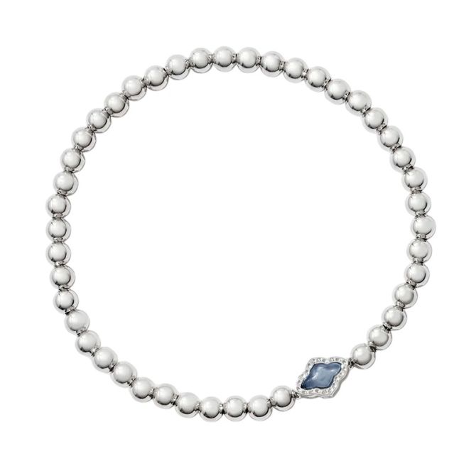 Kendra Scott Silver Tone Abbie Beaded Stretch Bracelet in Light Blue Mother of Pearl