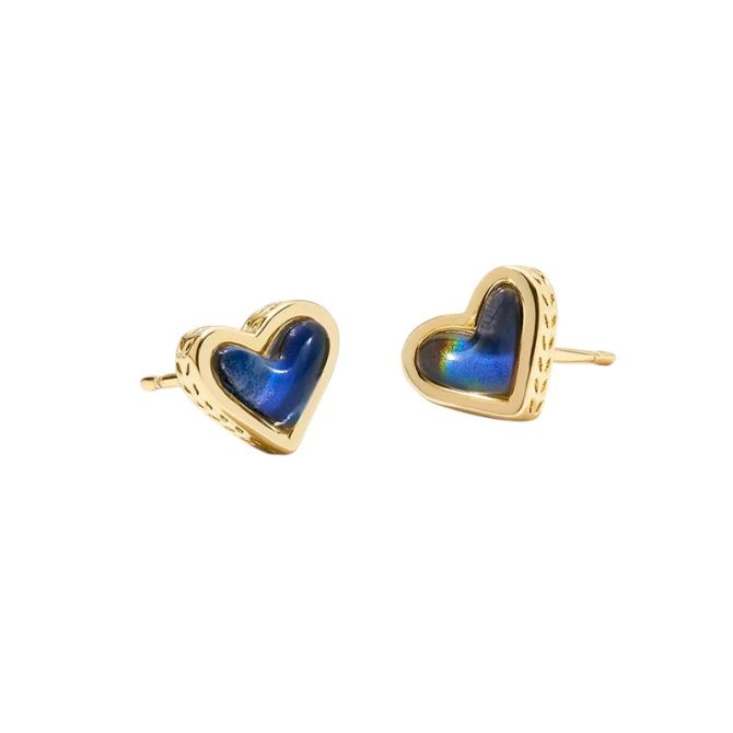 Kendra Scott Yellow Gold Tone Framed Ari Heart Stud Earrings in Moon Stone