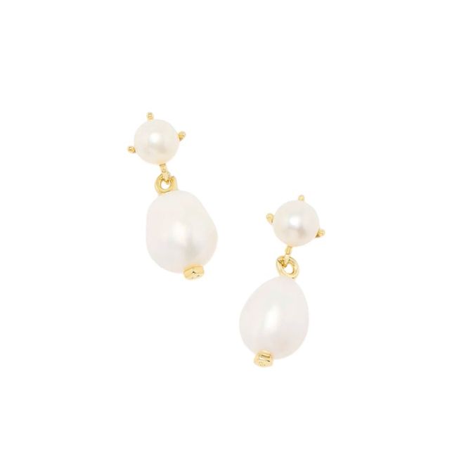Kendra Scott Yellow Gold Tone Drop Earrings in White Pearl