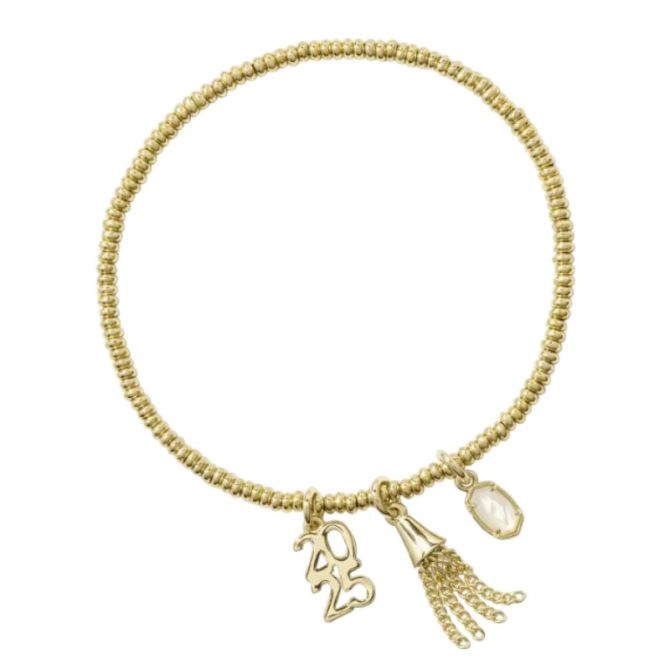 Kendra Scott 2025 Yellow Gold Tone Graduation Stretch Bracelet in Ivory Mother of Pearl