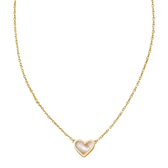 Kendra Scott Yellow Gold Tone Framed Ari Heart Necklace in Iridescent Abalone