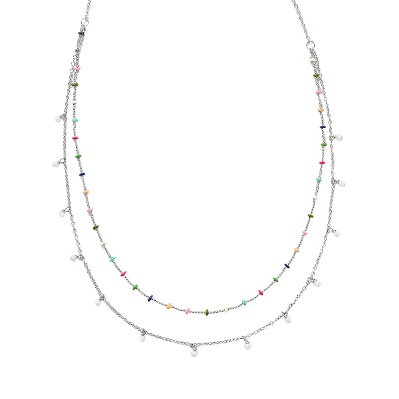 Kendra Scott Silver Tone Multi Strand Necklace with Multi Colored Crystals
