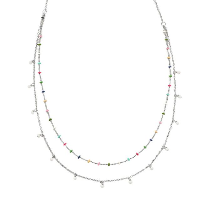 Kendra Scott Silver Tone Multi Strand Necklace with Multi Colored Crystals