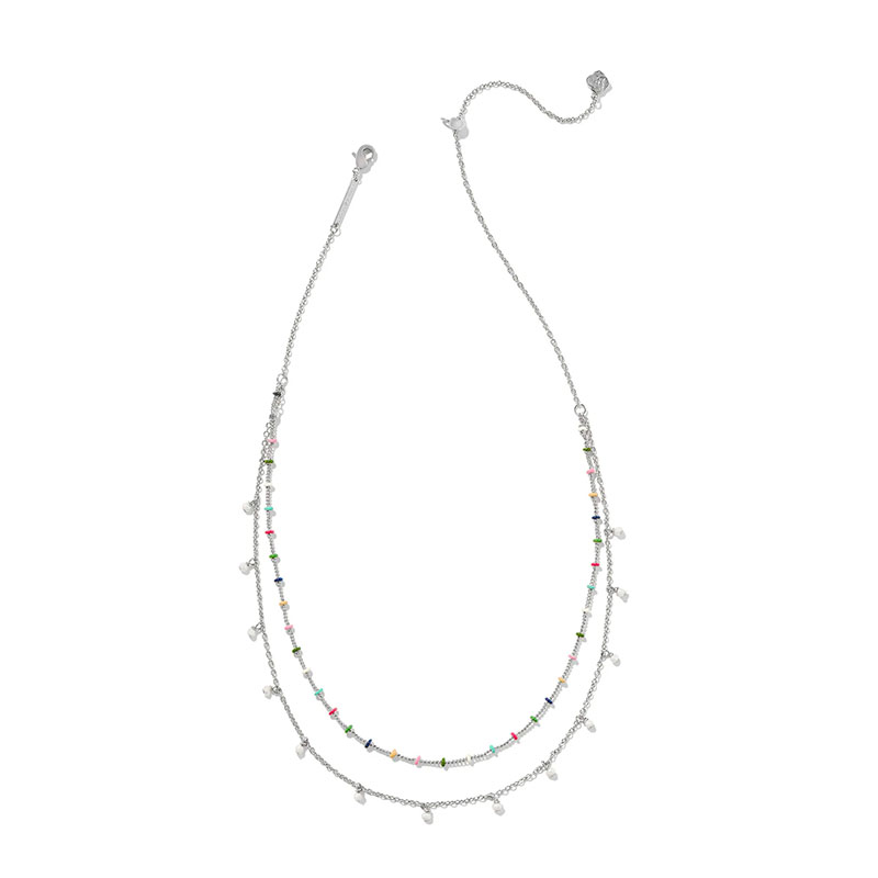 Kendra Scott Silver Tone Multi Strand Necklace with Multi Colored Crystals