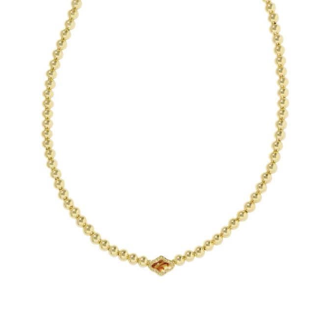 Kendra Scott Abbie Yellow Gold Tone Beaded Necklace in Marbled Amber Illusion
