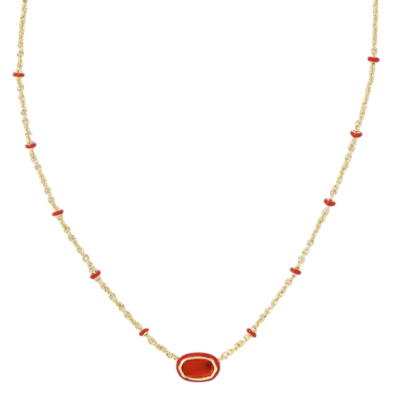 Kendra Scott Mini Elisa Yellow Gold Tone Enamel Frame Short Pendant Necklace in Red Illusion