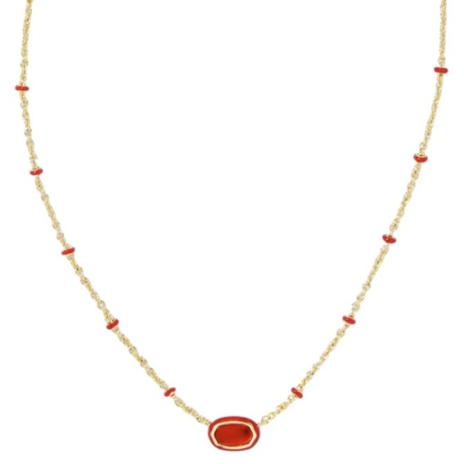 Kendra Scott Mini Elisa Yellow Gold Tone Enamel Frame Short Pendant Necklace in Red Illusion