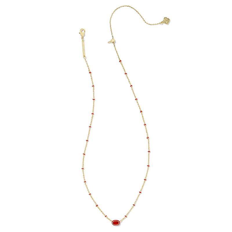 Kendra Scott Mini Elisa Yellow Gold Tone Enamel Frame Short Pendant Necklace in Red Illusion