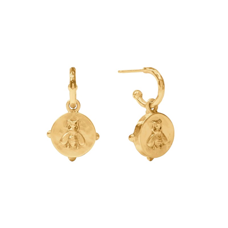 Julie Vos Honeybee Hoop and Charm Earrings, Mother of Pearl