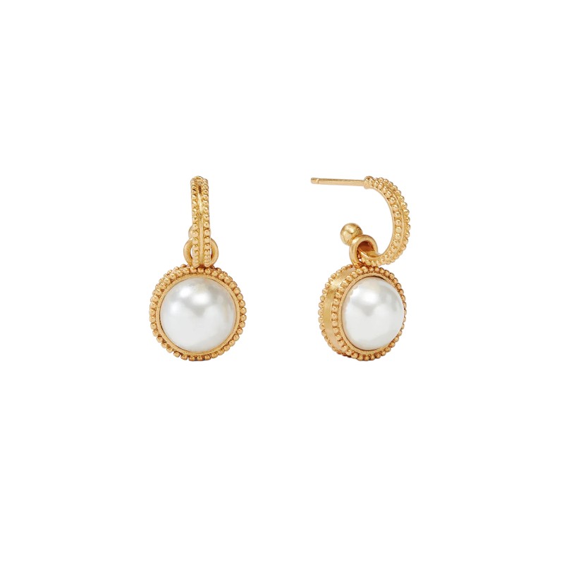 Julie Vos Fleur De Lis Hoop and Charm Earrings, Pearl