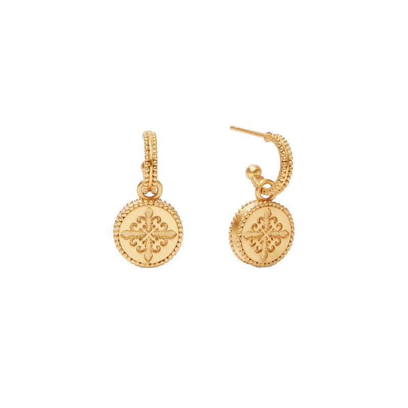Julie Vos Fleur De Lis Hoop and Charm Earrings, Pearl