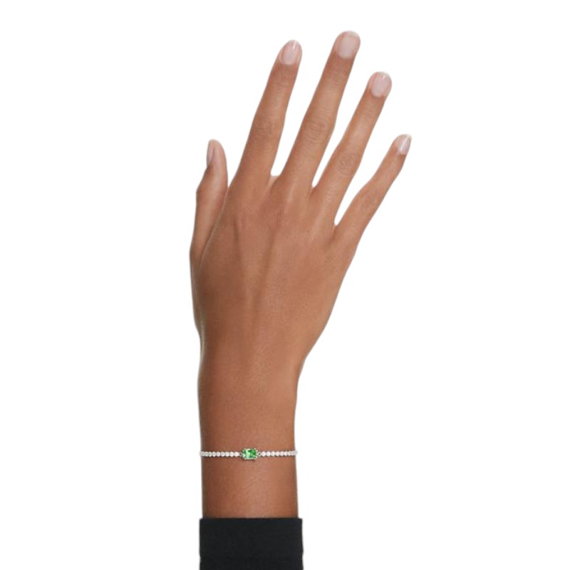 Swarovski Mixed Cuts Matrix Tennis Bracelet, Green and Rhodium Plated