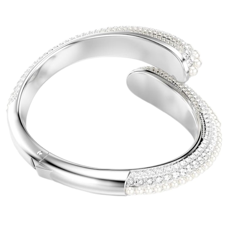 Swarovski Round Cut Crystal Pearl Sublima White and Rhodium Plated Cuff, Large