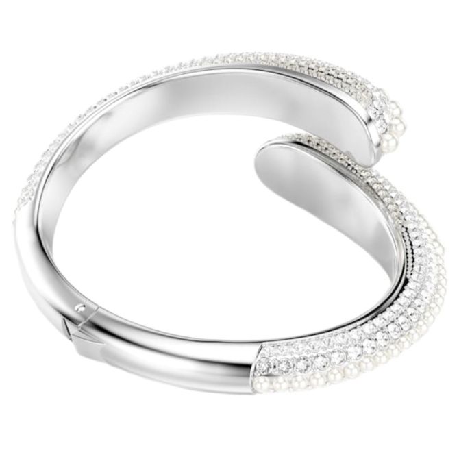 Swarovski Round Cut Crystal Pearl Sublima White and Rhodium Plated