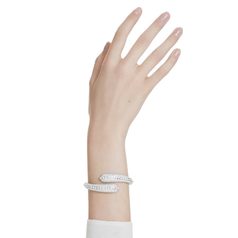 Swarovski Round Cut Crystal Pearl Sublima White and Rhodium Plated Cuff, Large