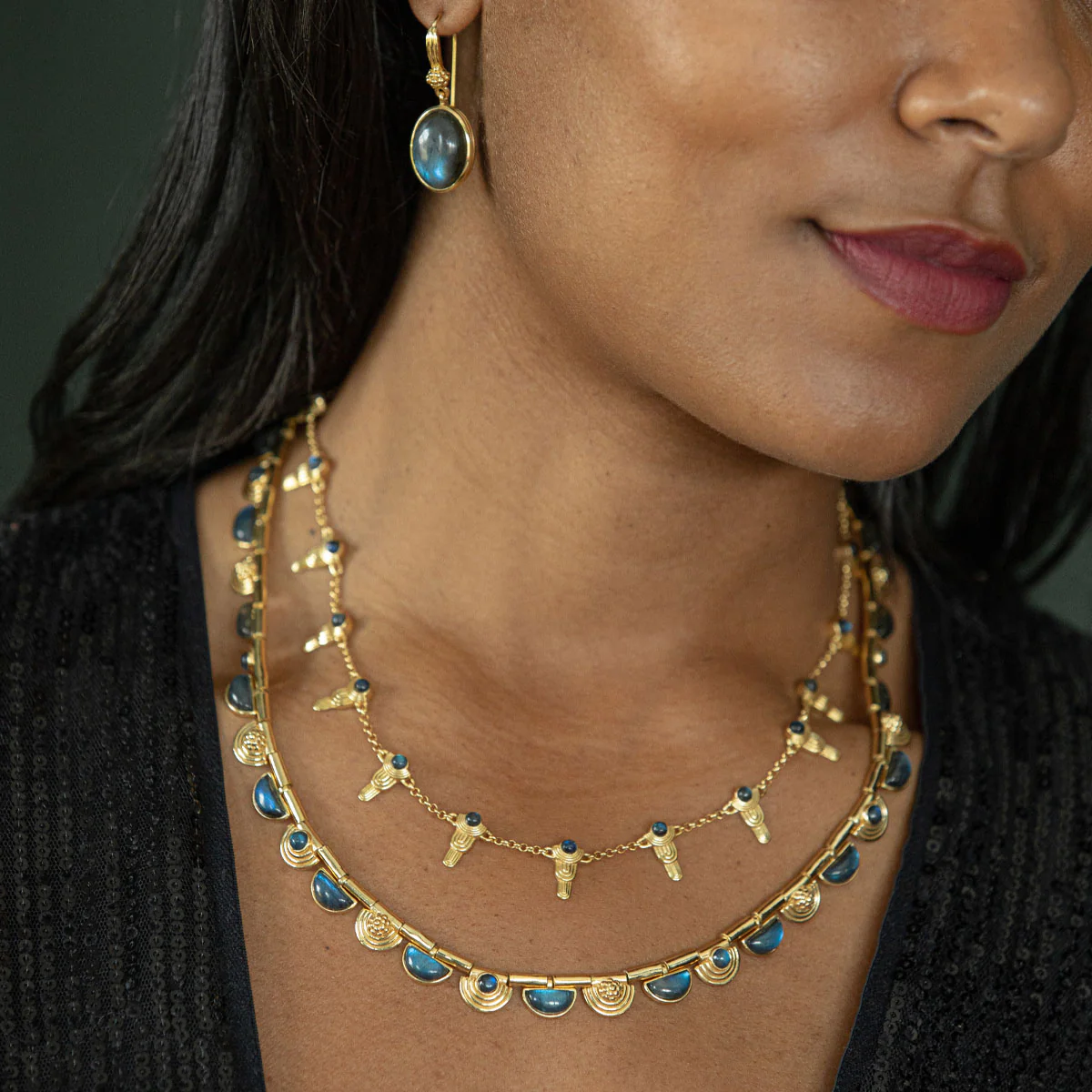 Capucine De Wulf Cleopatra Ra Blue Labradorite Gem Necklace, 16