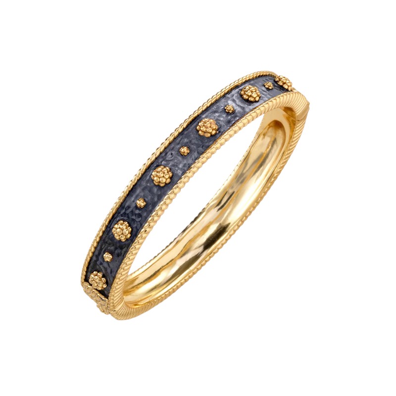 Capucine De Wulf Berry Classic Hinged Bangle in Yellow Gold Plated and Midnight Black, S/M