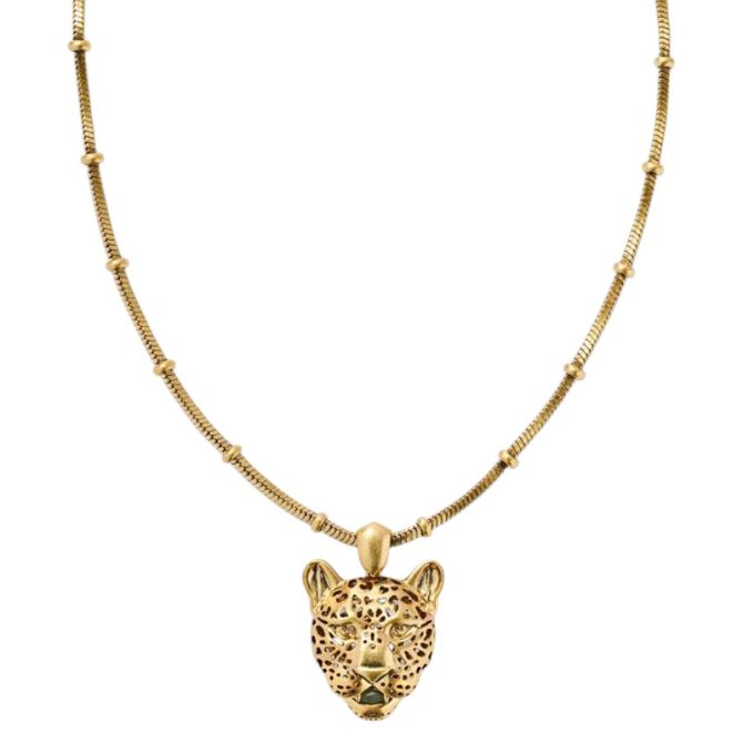 Kendra Scott Maura Yellow Gold Tone Jaguar Necklace in Sage Serpentine