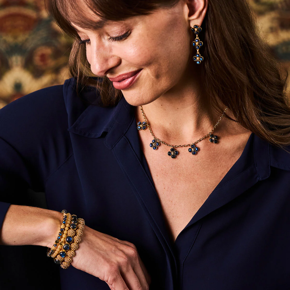 Capucine De Wulf Berry Gem Hinged Bangle Bracelet, Blue Labradorite