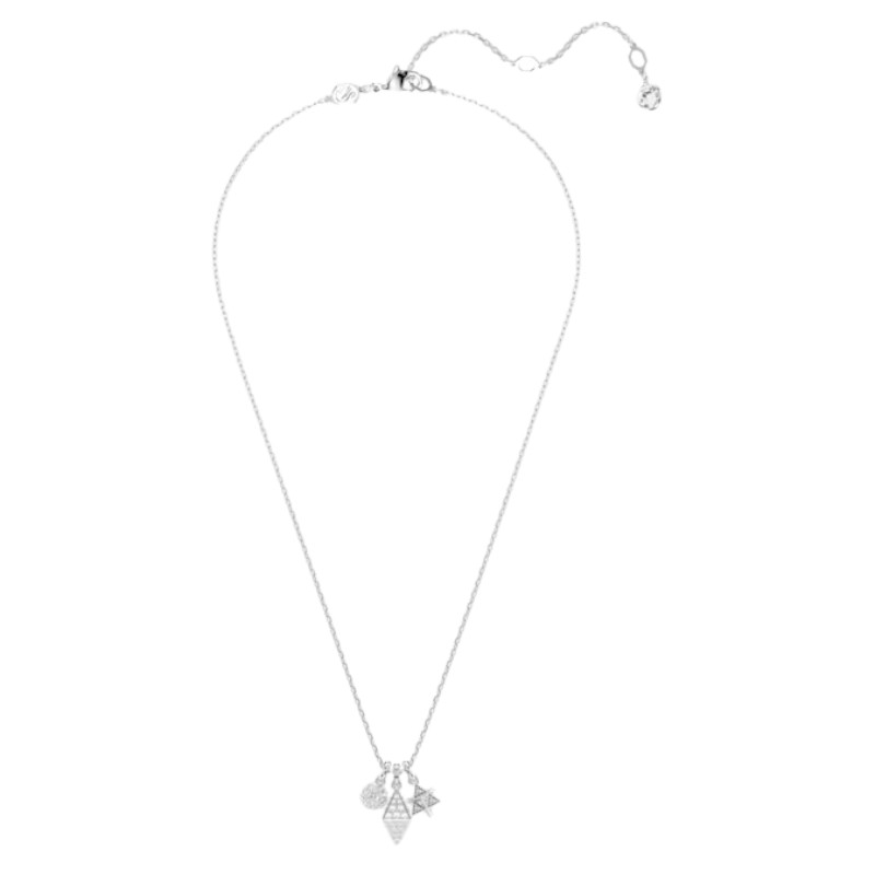 Swarovski Dextera Round Cut Sphere and Cube Pendant Necklace, White and Rhodium Plated