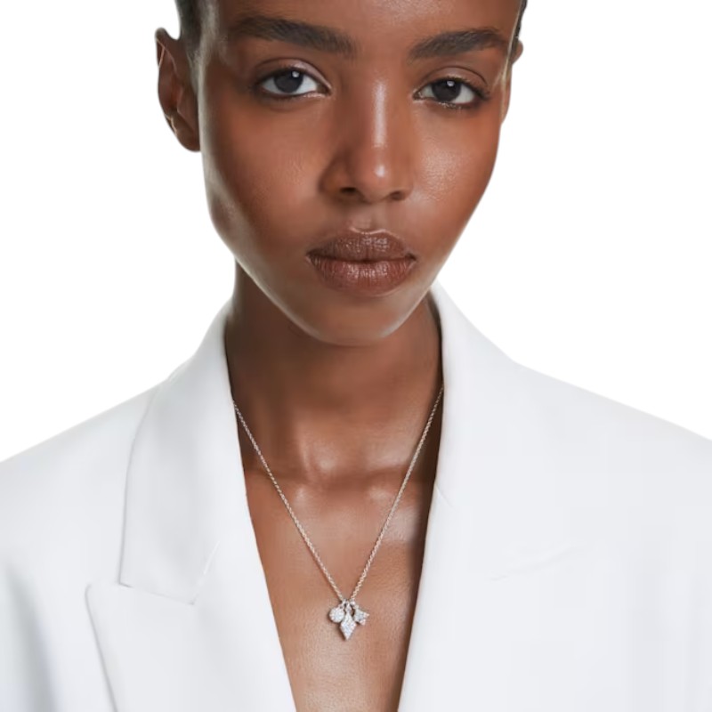 Swarovski Dextera Round Cut Sphere and Cube Pendant Necklace, White and Rhodium Plated