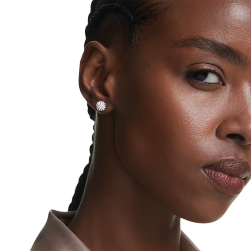 Swarovski Dextera Round Cut Stud Earrings, White and Rhodium Plated