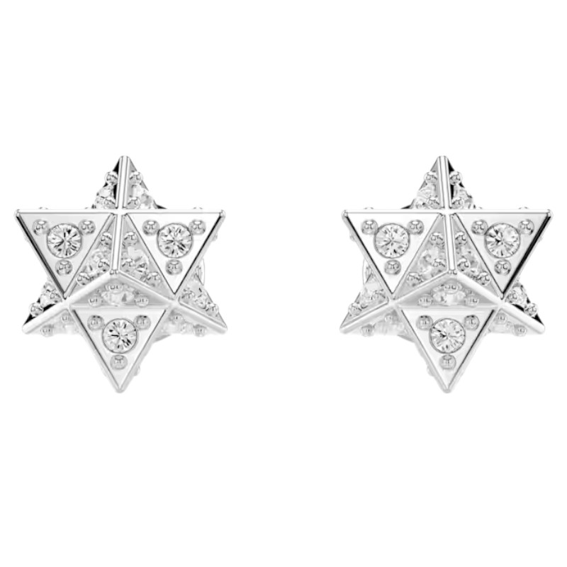 Swarovski Dextera Round Cut Star Stud Earrings, White and Rhodium Plated