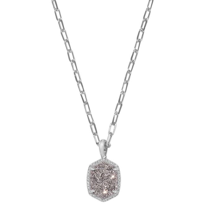 Kendra Scott Daphne Silver Tone Pave Frame Necklace in Platinum Drusy