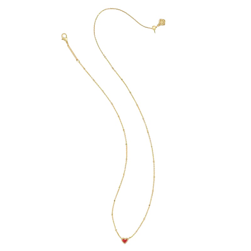 Kendra Scott Mini Ari Heart Yellow Gold Tone Satellite Necklace in Red Kyocera Opal