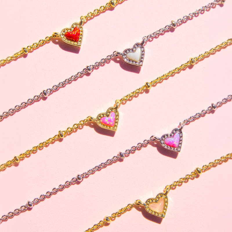 Kendra Scott Mini Ari Heart Yellow Gold Tone Satellite Necklace in Red Kyocera Opal